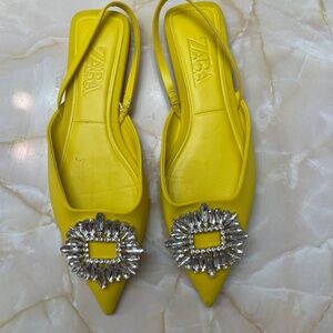 Zara flat mules with rhinestone detail